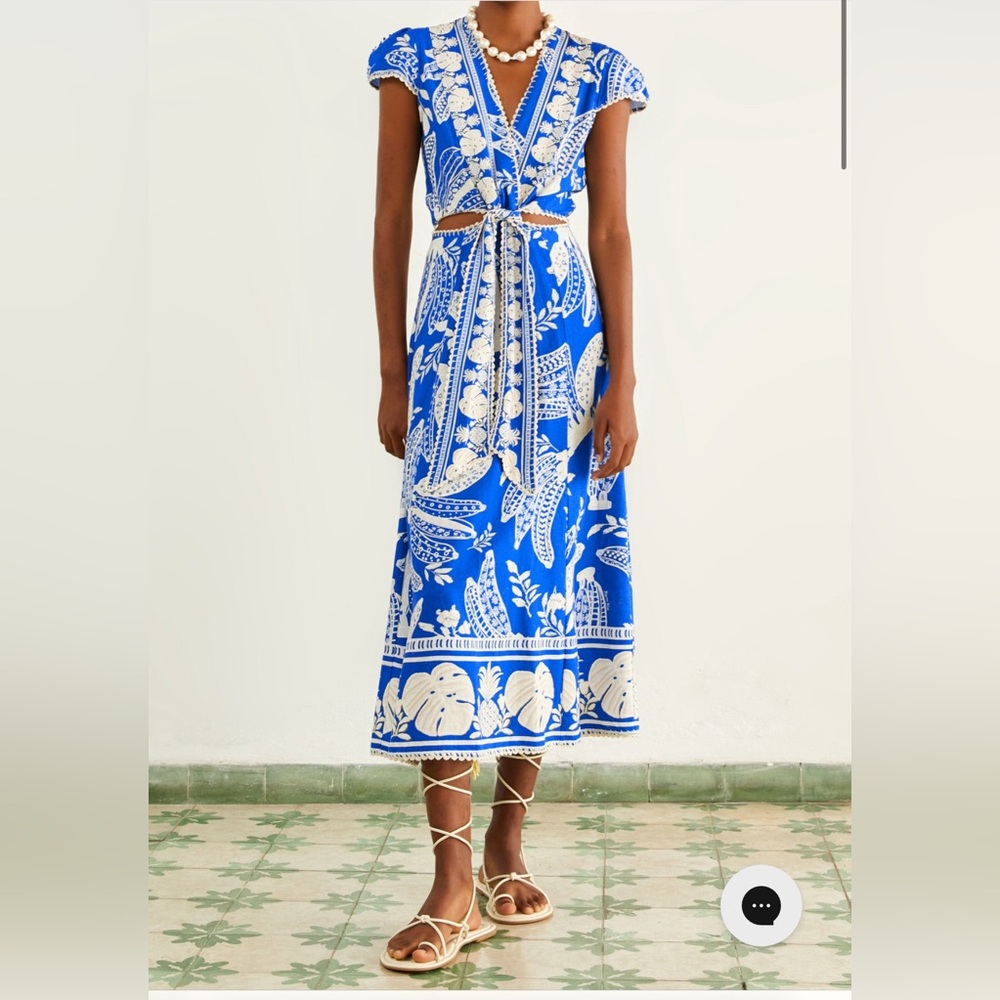 NWT • Farm Rio Blue Lace Banana Midi Dress